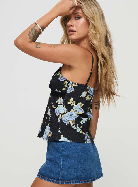 side view of model wearing Princess Polly Thexton Top Black Sleeveless V-Neck 