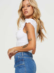 side view of model wearing Princess Polly Say Nothing Top White Short Sleeves Plunger 