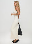 side view of model wearing Princess Polly Harp Maxi Dress White Crew Neck 