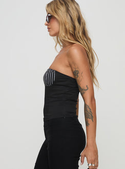 side view of model wearing Princess Polly Everard Strapless Top Black Sleeveless straight 