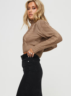 Degi Cropped Cable Sweater Brown Princess Polly  Cropped 