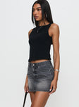   side view of model wearing Princess Polly Paulette Denim Mini Skirt Grey Wash Mini Skirts 