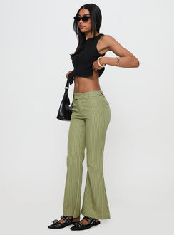 side view of model wearing Princess Polly Jinxed Pant Green Stripe 