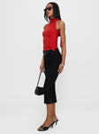 side view of model wearing Princess Polly Mathias Top Red Sleeveless High Neck 