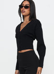 side view of model wearing Princess Polly Wistfully Knit Cardigan Black Cropped 