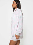 Matching check print set Long sleeve shirt, button up fastening at front, single button cuff Mini skirt, mid-rise, invisible zip fastening