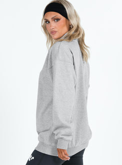 Princess Polly Quarter Zip Sweatshirt Cursive Text Grey Marle / Slate Princess Polly  regular 