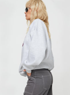 Princess Polly Crew Neck Sweatshirt Bubble Text Grey Marle / Burgundy Princess Polly  regular 