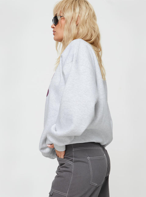 Princess Polly Crew Neck Sweatshirt Bubble Text Grey Marle / Burgundy Princess Polly  regular 