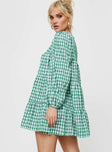 product Princess Polly High Neck  Miami Long Sleeve Mini Dress Green Check