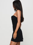 side view of model wearing Princess Polly Cyprian Mini Dress Black Sweetheart Neckline 