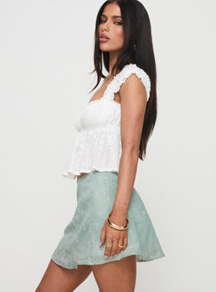   side view of model wearing Princess Polly All My Friends Mini Skirt Green Mini Skirts 