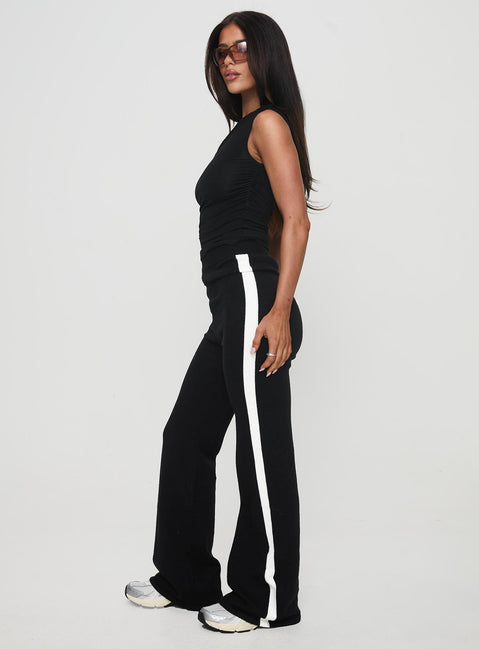 side view of model wearing Princess Polly Pastina Pants Black High Waisted Pants 