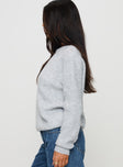 side view of model wearing Princess Polly Abrams Rib Knit Crew Sweater Grey Marle 