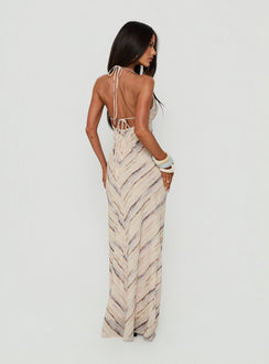 Esmira Halter Maxikleid Cremefarbener Streifen
