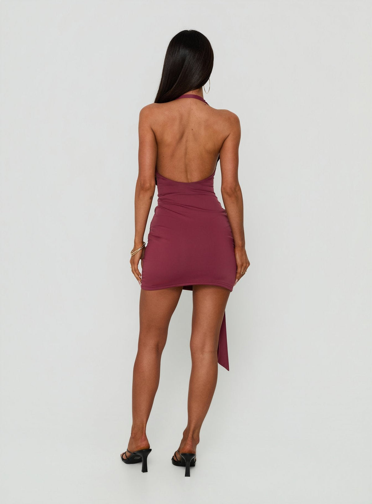 Poppee Halter Tie Detail Mini Dress Burgundy
