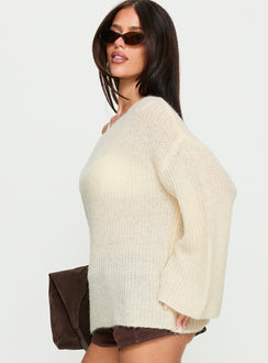Delyn Off Shoulder Slouchy Knit Sweater Cream