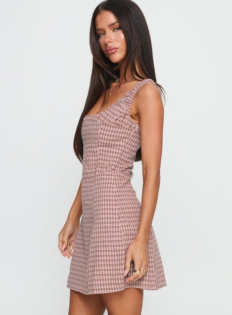 Denley Cinched Mini Dress Pink Check