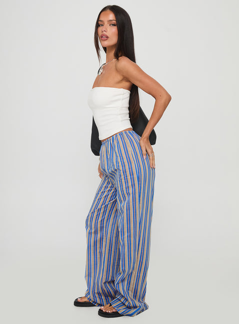Limestone Pants Blue Multi High Waisted Pants 