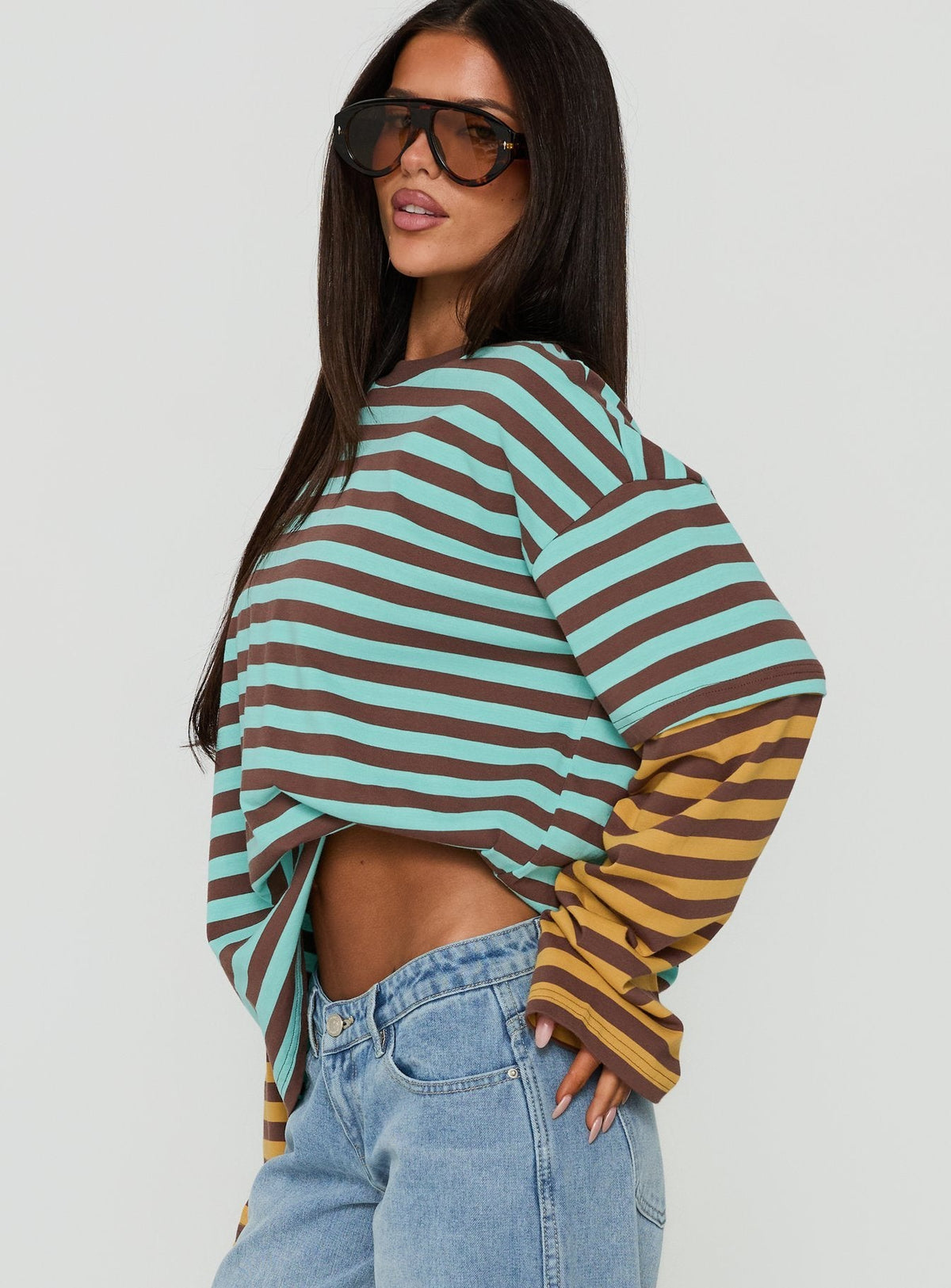 Jorgiah Layered Long Sleeve Top Multi Stripe