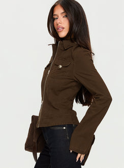 Kelehan Long Sleeve Zip Front Top Stonewashed Brown