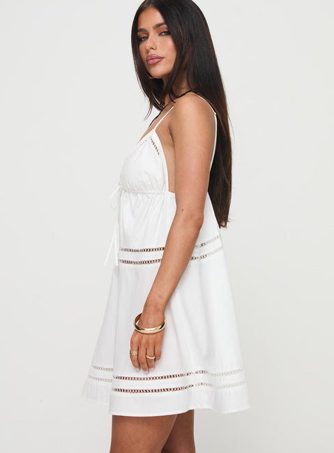 side view of model wearing Princess Polly Araxie Mini Dress White Plunger 