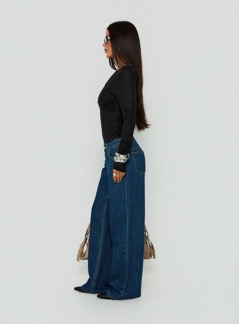 Tidal Wave Low Rise Straight Leg Jeans Dark Blue Wash