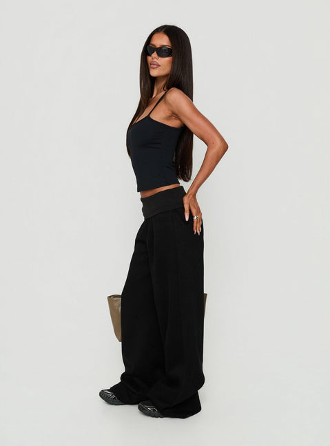 Lockie Foldover Baggy Track Pants Black