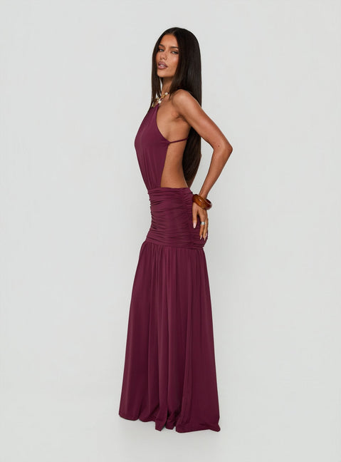 Tykaia Low Back Halter Maxi Dress Berry