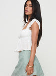 side view of model wearing Princess Polly Summerfield Top White Short Sleeves Square Neck 