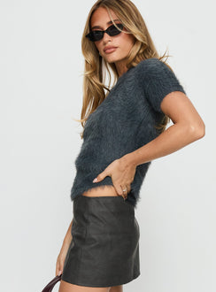 Starlynn Fluffy Short Sleeve Top Slate