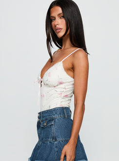 side view of model wearing Princess Polly Final Fantasy Bodysuit Multi Floral Sleeveless 