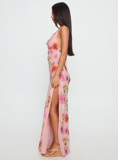 Sibellah Beaded Cowl Neck Maxi Dress Pink Multi