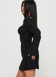 side view of model wearing Princess Polly Eternal Flame Long Sleeve Mini Dress Black Square Neck 