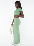 Matching set Slim fitting crop top, high neckline Mid rise maxi skirt, elasticated waistband