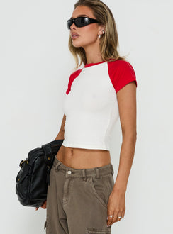 Situationship Raglan Short Sleeve Baby Tee White / Red