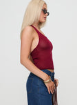 back view of model wearing Princess Polly Priscilla Top Red Sleeveless Scoop Neck 