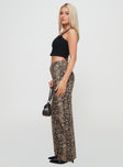 side view of model wearing Princess Polly Pezzi Straight Leg Jeans Leopard High Waisted 