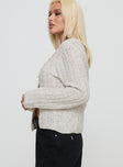 side view of model wearing Princess Polly Lenker Knit Jumper Grey Long 