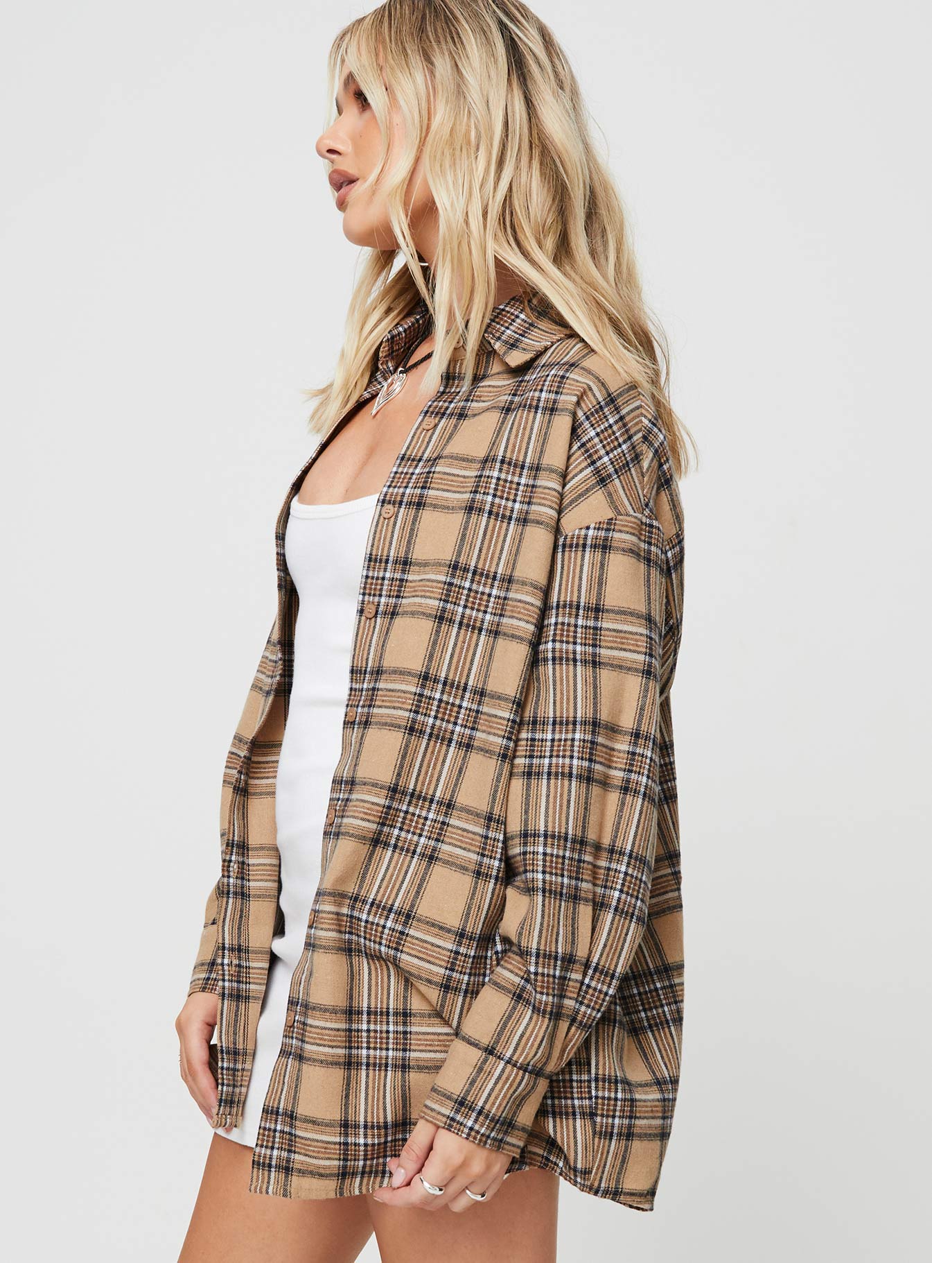 product Princess Polly Full Sleeves Square Neck  Tollen Shirt Beige Check