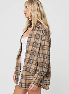 product Princess Polly Full Sleeves Square Neck  Tollen Shirt Beige Check