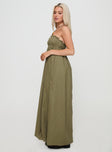 side view of model wearing Princess Polly Isannah Maxi Dress Sage Straight Neck 