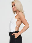 side view of model wearing Princess Polly Boy Is Mine Backless Top White Sleeveless Square Neck 