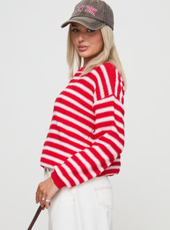 side view of model wearing Princess Polly Freeze Knit Sweater Red Cropped 