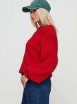 Front view of model wearing  front Harmony Sweater Red Princess Polly  Long 