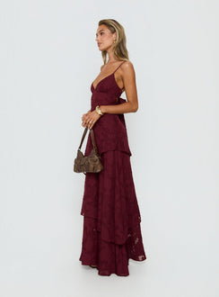 Lyricah Tiered Tie Back Maxi Dress Burgundy