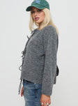 side view of model wearing Princess Polly Frosty Knit Cardigan Grey 