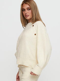 side view of model wearing Princess Polly Susi Fluffy Knit Sweater Ivory cropped 