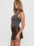 Magee Faux Leather Mini Skirt Brown