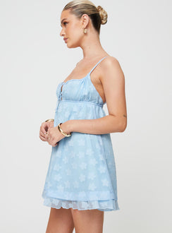 product Princess Polly Crew Neck  Empress Of Love Mini Dress Blue Floral Applique